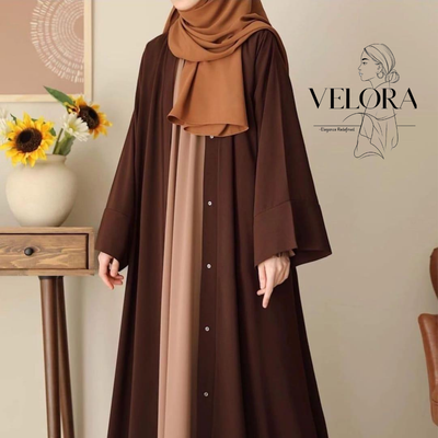 Classic Women's Brown Georgette Full Abaya With Stoller - 1 Pcs