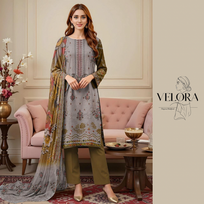 3 Pcs Women's Unstitched Embroidered Suit