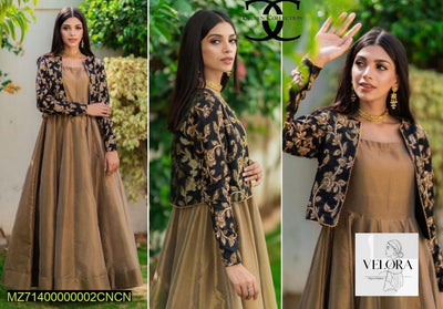 2 piece Women’s Stitched Silk Plain Mexi with Embroidered Jacket