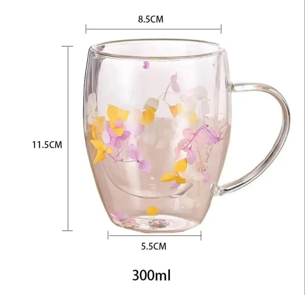Filling Dry Flowers Double Glass Cup -300ml