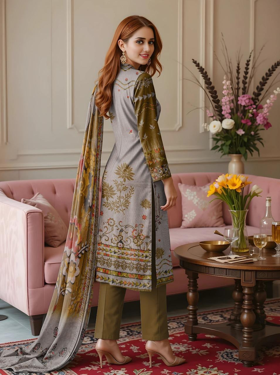 3 Pcs Women's Unstitched Embroidered Suit