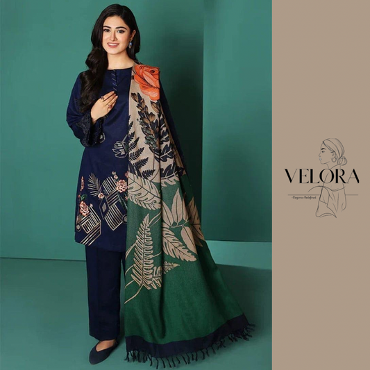 3 Pcs Women's Unstitched Embroidered Suit