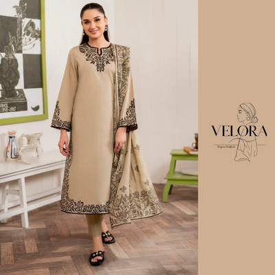 3 Pcs Women's Unstitched Embroidered Suit