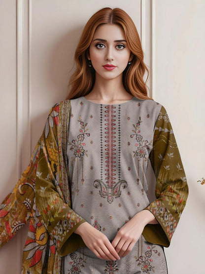 3 Pcs Women's Unstitched Embroidered Suit