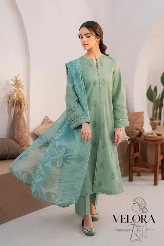 3-Piece womens Unstitched Embroidered suit
