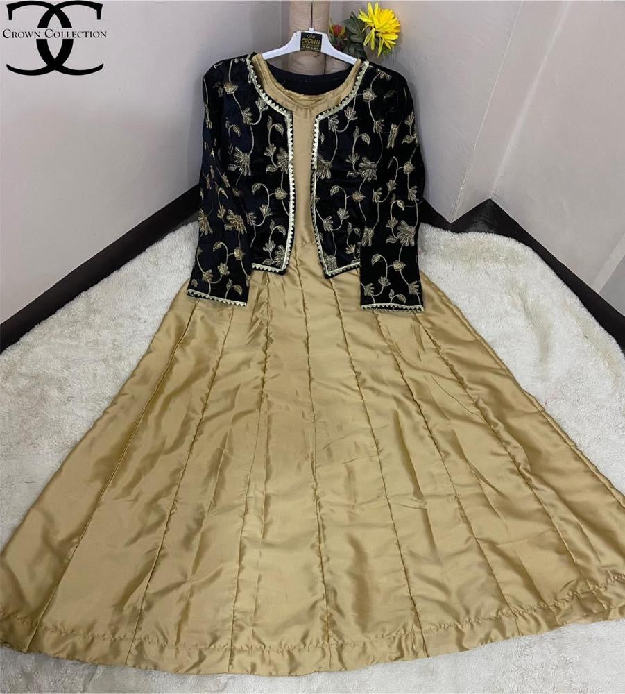 2 piece Women’s Stitched Silk Plain Mexi with Embroidered Jacket
