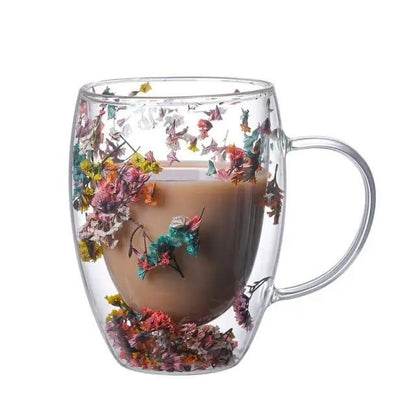 Filling Dry Flowers Double Glass Cup -300ml