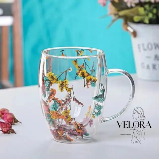 Filling Dry Flowers Double Glass Cup -300ml